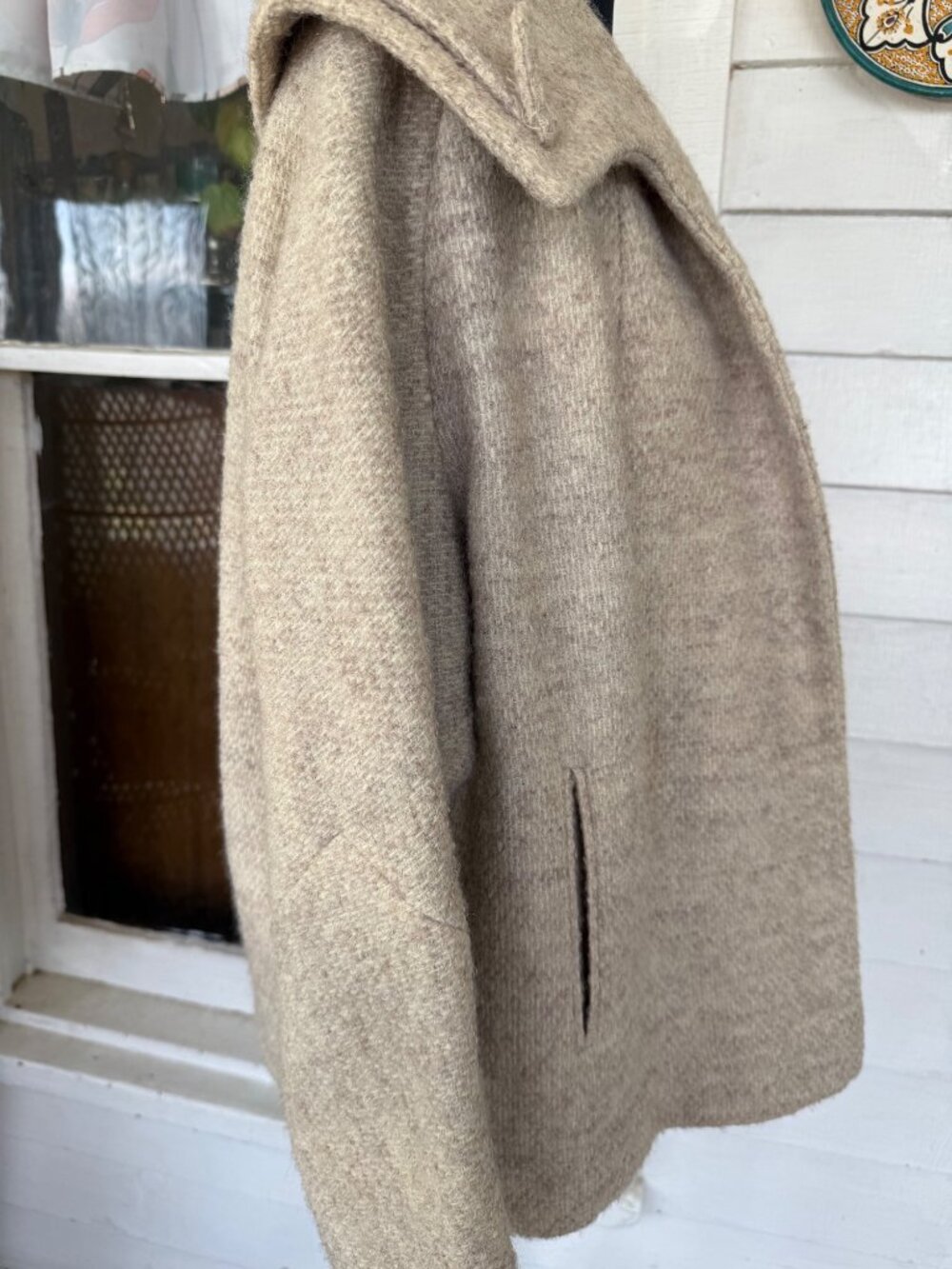 Vintage 50s "A Present Vogue" Short Wool Open Overcoat Beige M/L - Picture 7 of 16